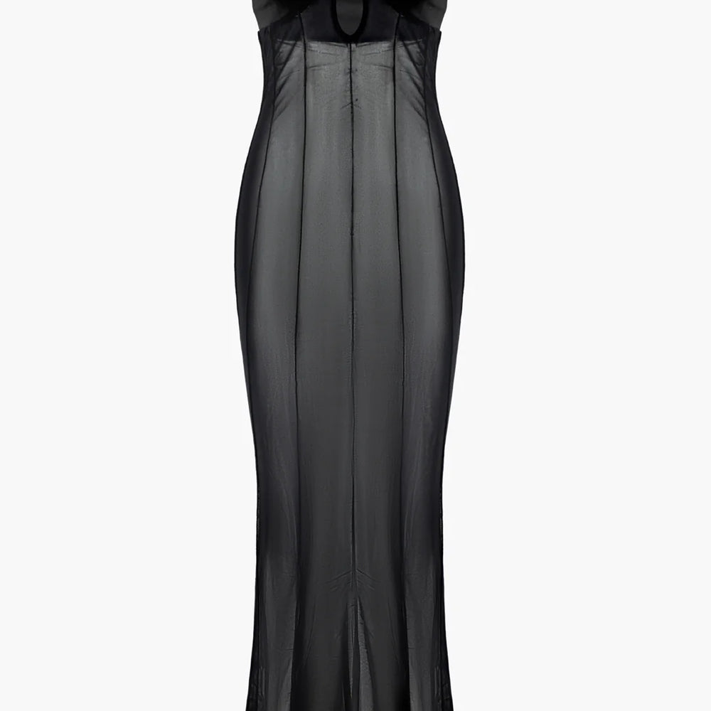 Sheer Ring Strapless Maxi Dress