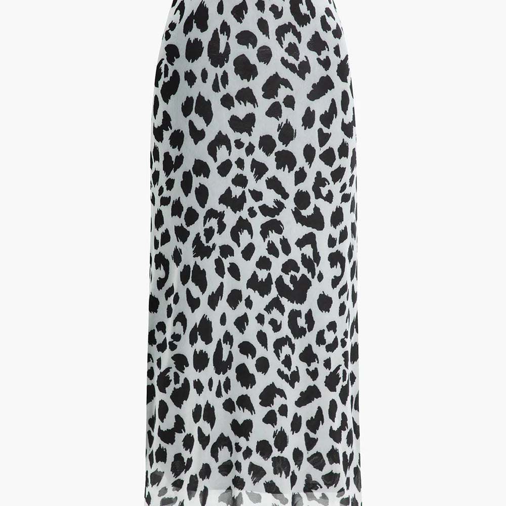 Animal Print Mesh Midi Skirt