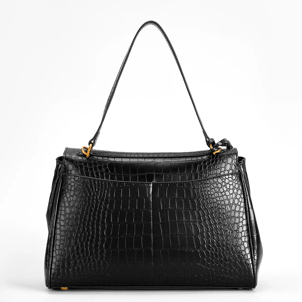 Black Croc-Embossed Handbag