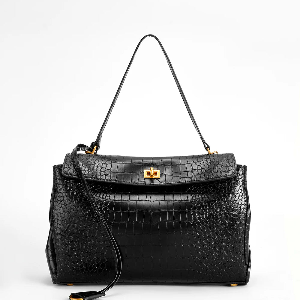 Black Croc-Embossed Handbag