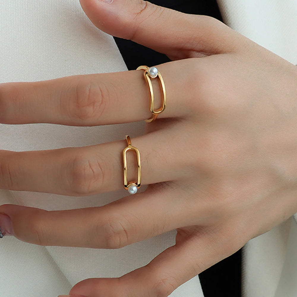 1pc Golden Imitation Pearl Ring