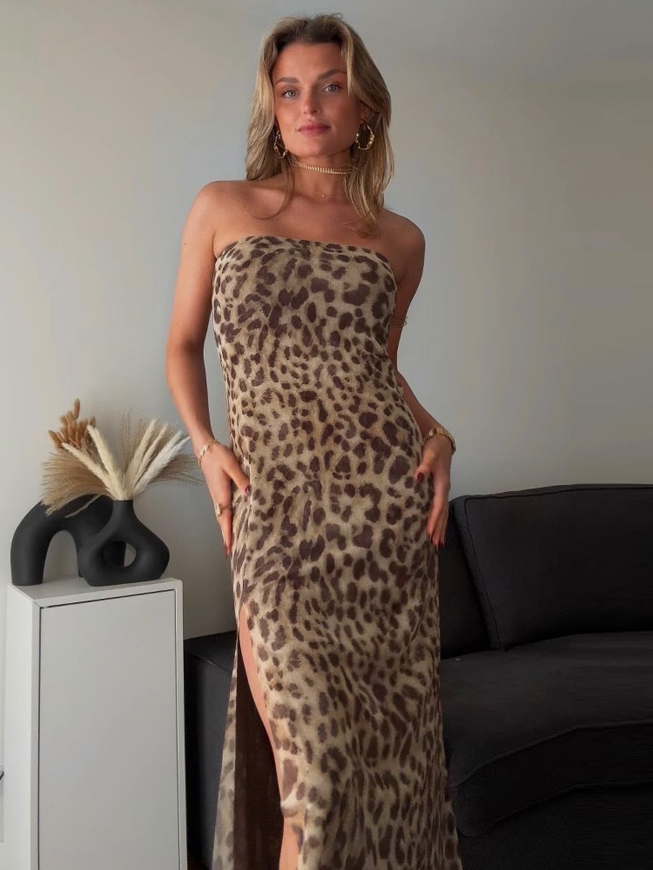 Wild Elegance Strapless Midi Dress