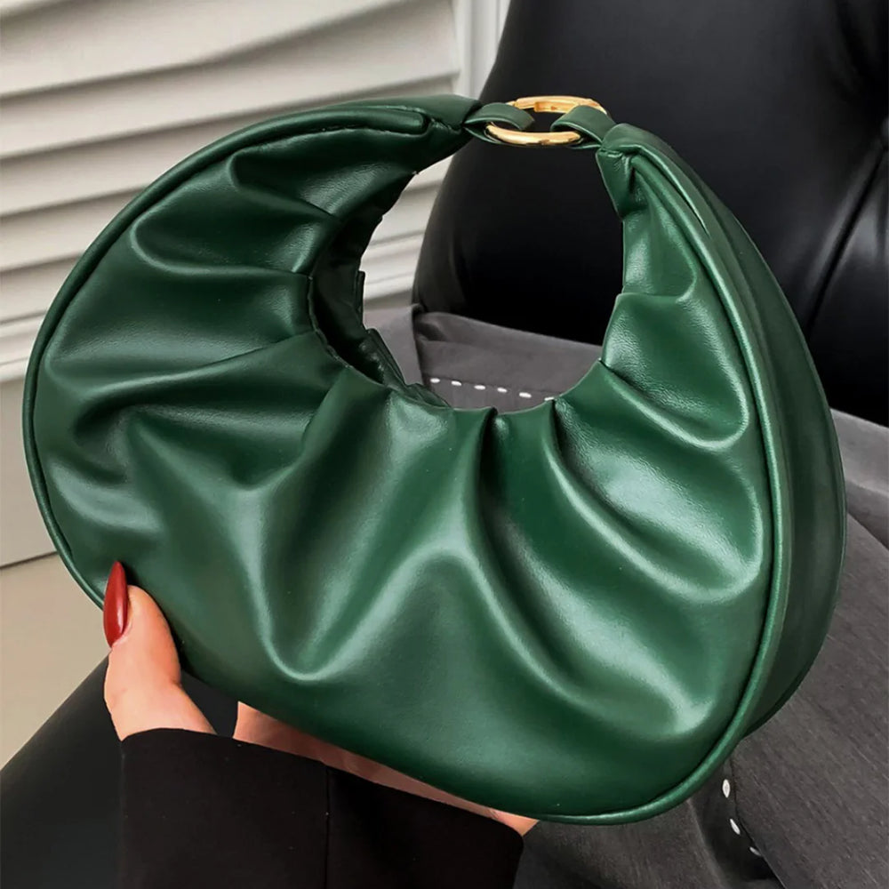 Evergreen Faux Leather Crescent Bag