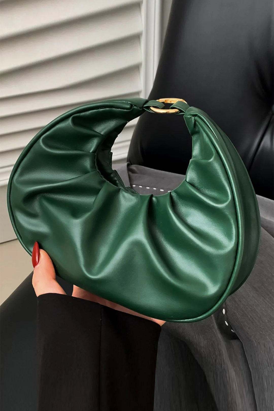 Evergreen Faux Leather Crescent Bag