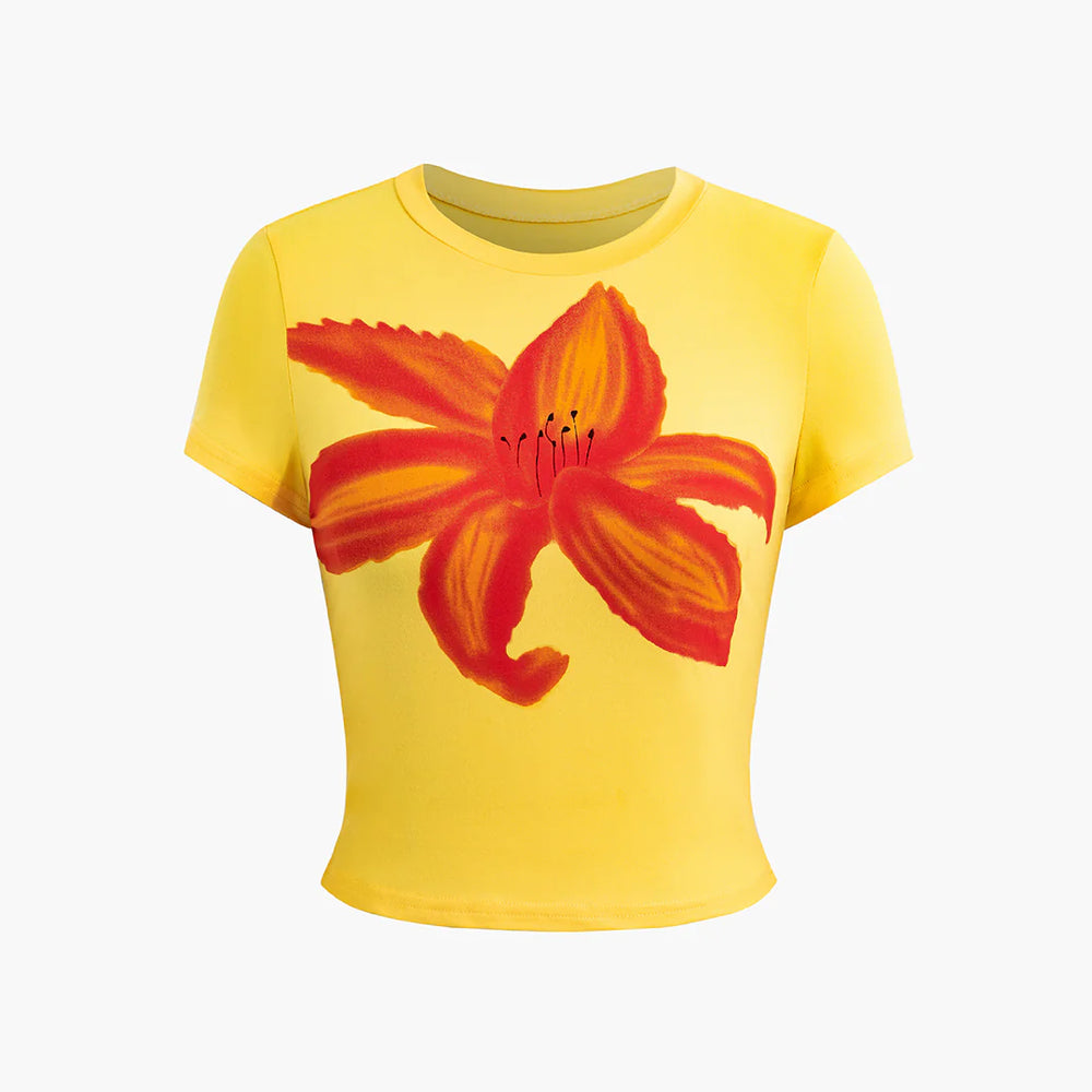 Lily Print Cropped T-Shirt