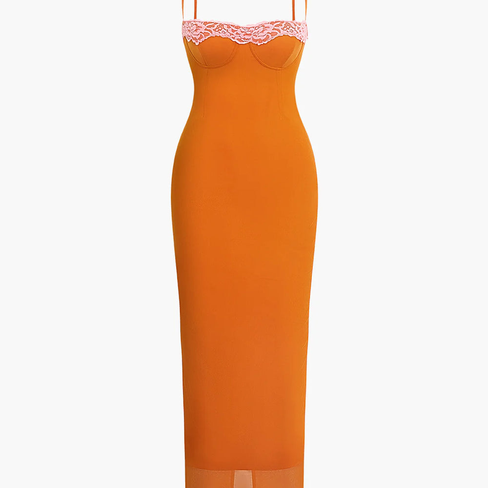 Mathilde orange lace-trimmed dress